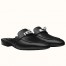Hermes Oz Mules In Noir Calfskin Leather