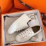 Hermes Velvet Sneakers In White Calfskin With Printed Wing Patch
